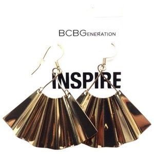 BCBGeneration Earrings Gold Toned Fan Boho Style